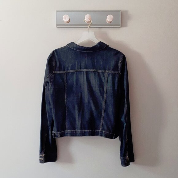 EUC Joe Fresh dark blue denim jacket w/ crystal & pearl embellishments, XL - Picture 5 of 8